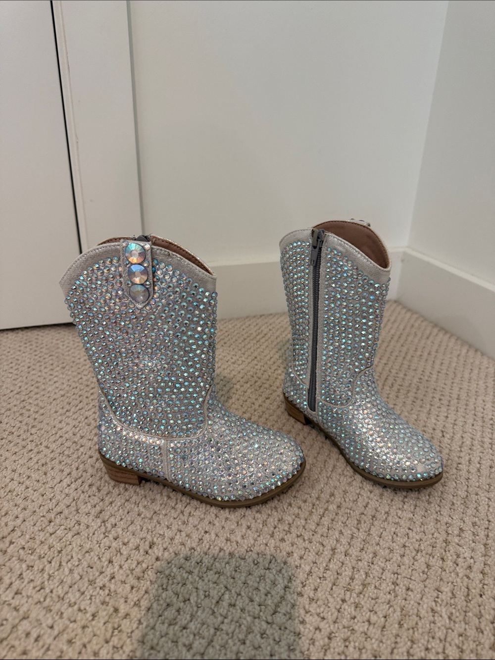 Lola + The Boys Silver Sparkle Rhinestone Kids Cowgirl Boots
